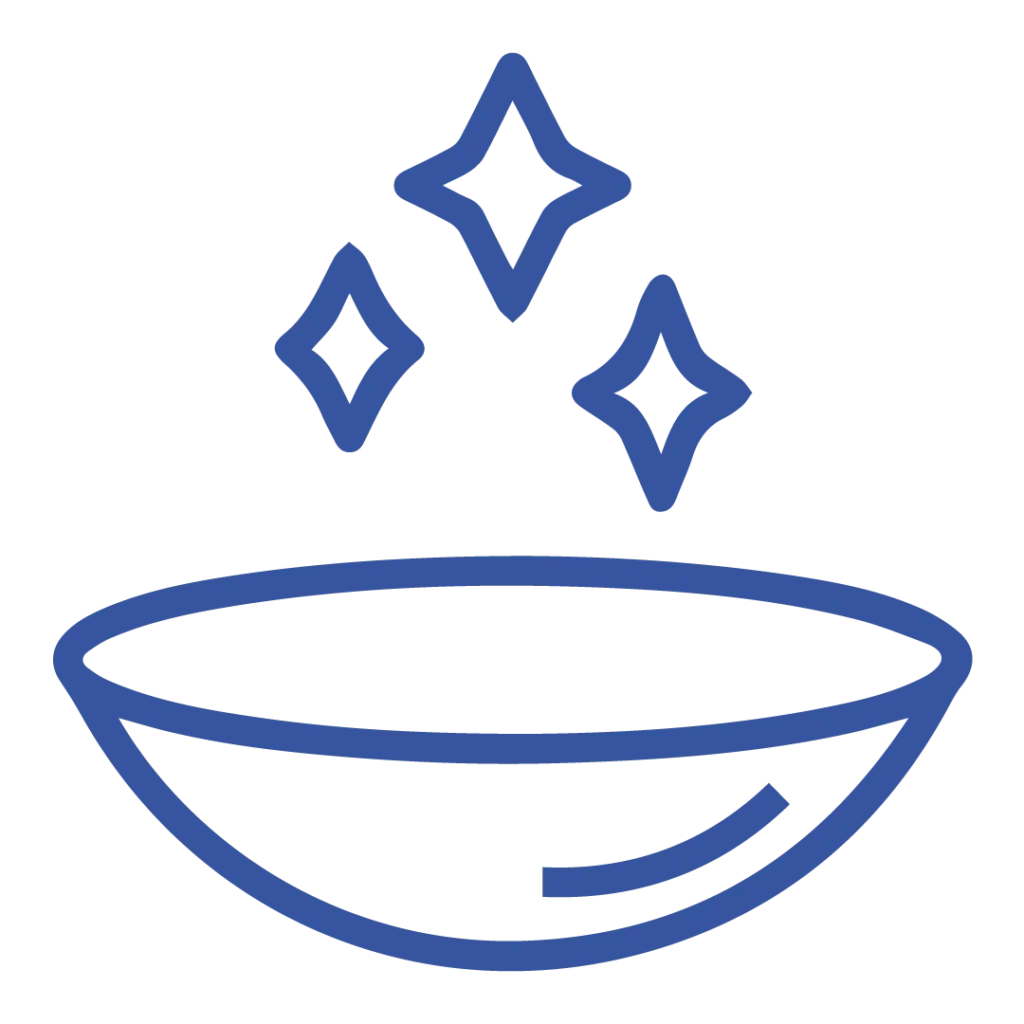 Blauw contactlenspictogram met schitteringen dat contactlenzen vertegenwoordigt.